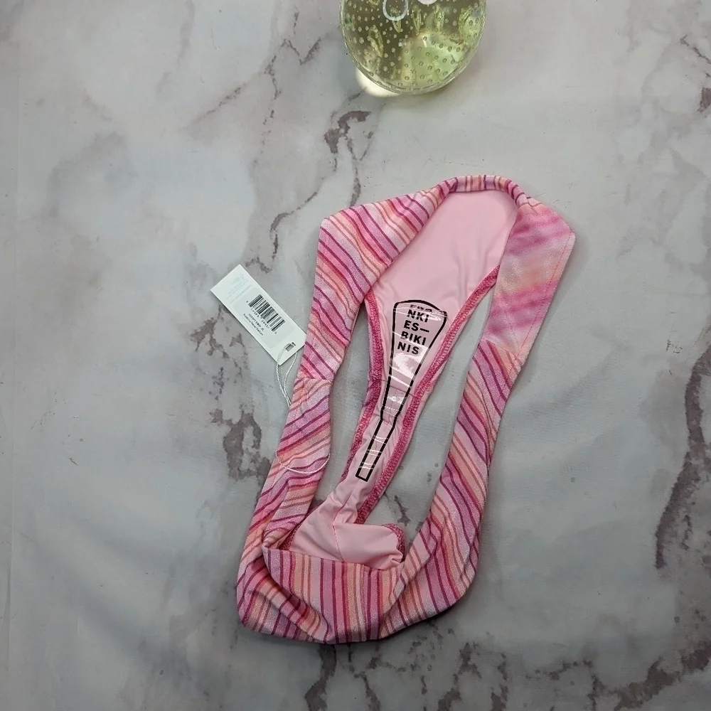 Frankie's Bikinis Bottoms Women XL Swim Bathing Velvet Pink Stripe Katarina
